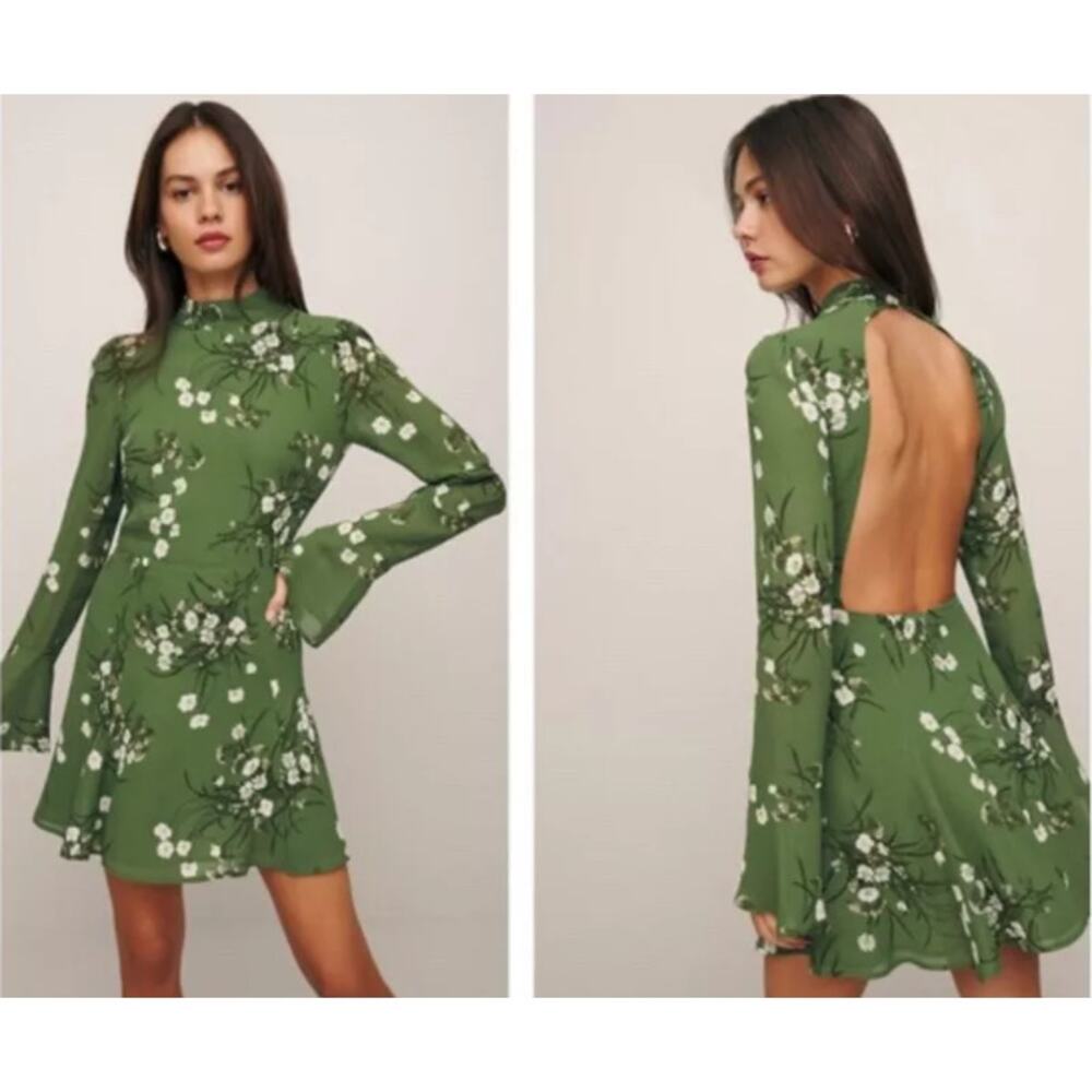 Reformation Green Floral Mini Dress